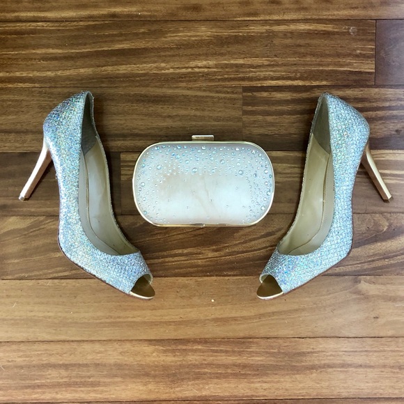 NWOT Enzo Angiolini sparkly open toe high heels - Picture 4 of 8